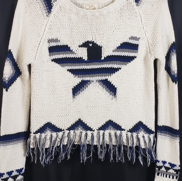 CHASER Eagle Fringe Cropped Crew Neck Pullover - Picture 6 of 8